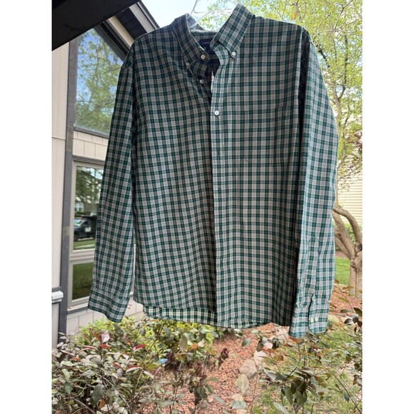 Land’s End Button Up Shirt Men's Large 16-16 1/2 Green Plaid With Pocket - Picture 6 of 7